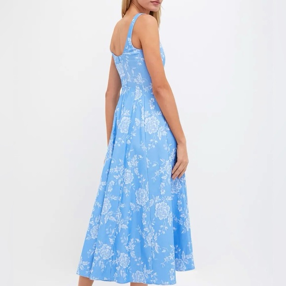 🌺🎉HP🎉🌺 NWT Staud Wells Midi Dress Blue Rose 🌟VERY RARE🌟 - Picture 4 of 16